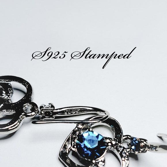 🎀925 Lady Aqua Heart Drop Earrings - Picture 4 of 6